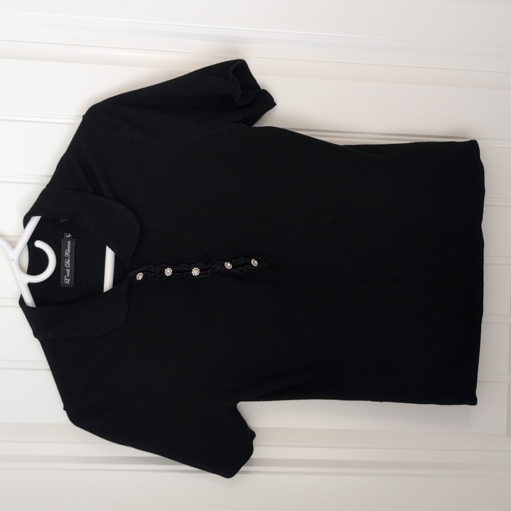 L'ecole Des Femmes Black Knit Collared Embellished Shirt